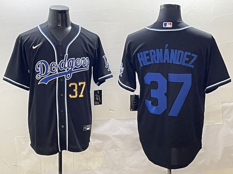 Men Los Angeles Dodgers #37 Hernandez Black blue Three generations Nike 2025 MLB Jersey style 2->los angeles dodgers->MLB Jersey